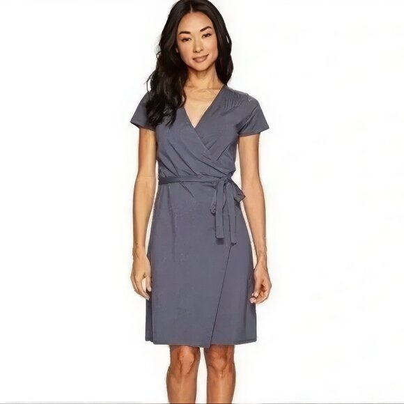 NWOT pact Cotton Wrap Cool Grey Dress | L - Picture 1 of 4